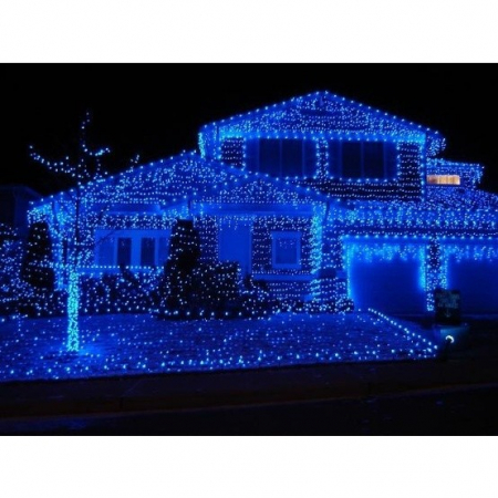 Instalatii turturi-franjuri - Instalatie Craciun, 15 m, 429 Led-uri ,Franjuri, Albastru, Flash, Transformator, Interconectabila, Prelungitor 5 m inclus, Fir Alb, Flippy