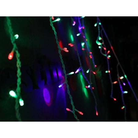Instalatie Craciun, 15 m, 429 Led-uri ,Franjuri, Rosu / Verde/ Albastru, Flash, Transformator, Interconectabila, Prelungitor 5 m inclus, Fir Transparent, Flippy [5]