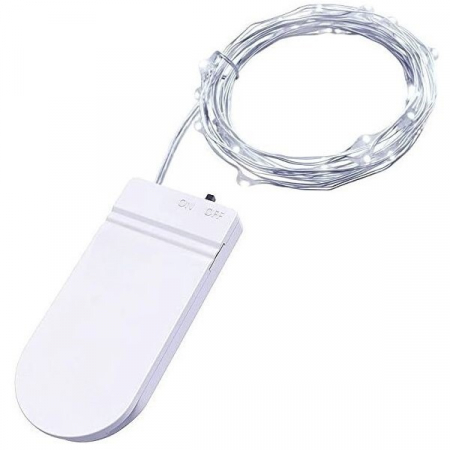 Instalatii cu baterii - Instalatie Craciun, 2 metri, 20 LED-uri, Alb Rece, cu baterii, fir cupru, liniar, interior/exterior, Flippy