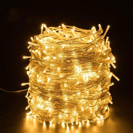 Instalatie Craciun, 24 m, 704 Led-uri ,Franjuri, Alb cald, Flash, Transformator cu telecomanda, Interconectabila, Prelungitor 5 m inclus, Fir Transparent, Flippy [6]