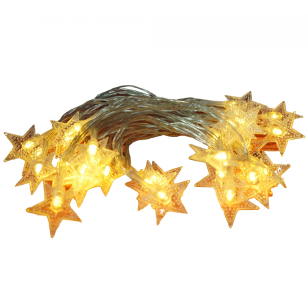 Sub 99 Lei - Instalatie Craciun, 3 M,20 de LED-uri, alb-cald, model cu stelute, liniara, cu baterie, interior/exterior, Flippy