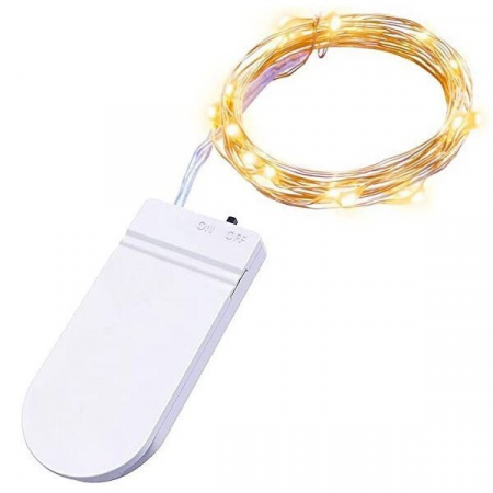 Decoratiuni, ornamente si articole Craciun - Instalatie Craciun, 3 metri, 30 LED-uri, Alb Cald, cu baterii, fir cupru, liniar, interior/exterior, Flippy
