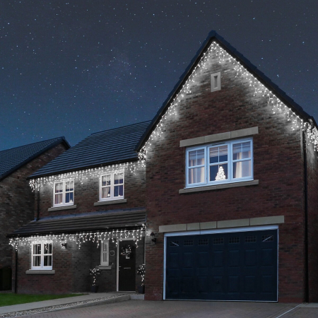 Instalatie Craciun, 35 m, Led-uri ,Franjuri, Alb rece, Flash, Alimentator, Interconectabila, Fir Alb Cauciucat, 220v, Flippy [7]