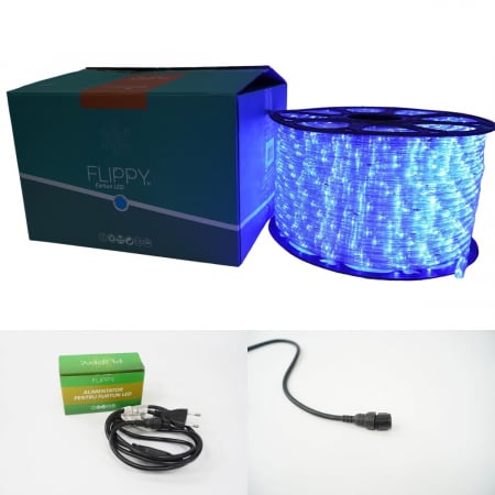 Instalatie Craciun, 4 m, 96 Led-uri, Furtun Luminos, Albastru, Transformator, Sectionabila, 220 V, Flippy [10]