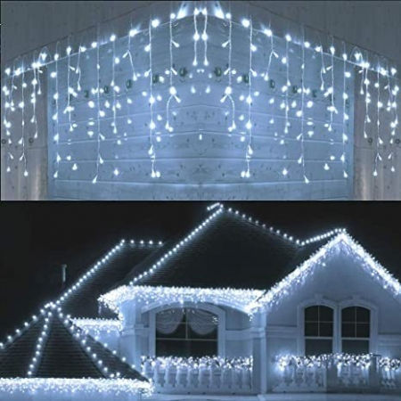 Instalatie Craciun, 40 m, 1144 Led-uri ,Franjuri, Albastru, 8 jocuri de lumini, Transformator cu telecomanda, Interconectabila, Prelungitor 3 m inclus, Fir Negru, Flippy [5]
