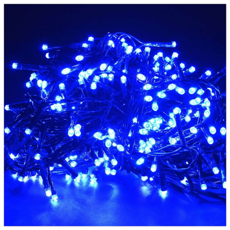 Instalatie Craciun, 40 m, 1144 Led-uri ,Franjuri, Albastru, 8 jocuri de lumini, Transformator cu telecomanda, Interconectabila, Prelungitor 3 m inclus, Fir Negru, Flippy [7]