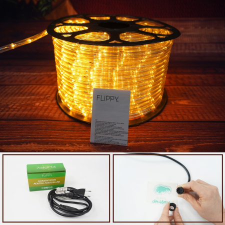 Lichidare Instalatie Craciun, 40 m, 960 Led-uri, Furtun Luminos, Alb cald, Transformator, Sectionabila, 220 V, Flippy [20]