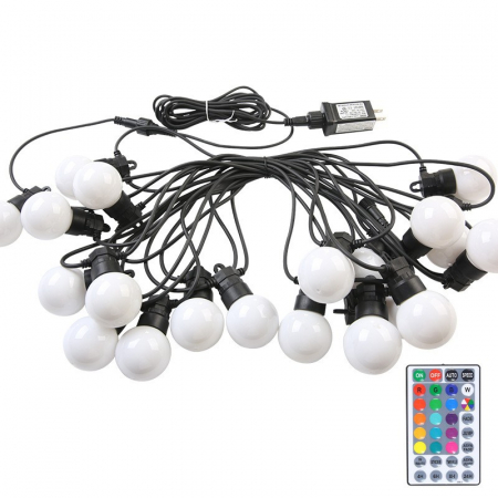 Decoratiuni, ornamente si articole Craciun - Instalatie Craciun, 5 metri, 15 Becuri LED rotunde, pentru exterior cu incarcare la sursa de curent si telecomanda cu 8 functii, Flippy