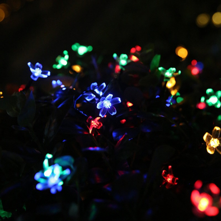 Instalatie Craciun, 5 metri, 20 Becuri LED tip Flori de cires, pentru exterior cu incarcare solara, Multicolor, Flippy [6]