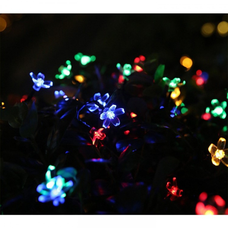 BF-Instalatie Craciun, 5 metri, 20 Becuri LED tip Flori de cires, pentru exterior cu incarcare solara, Multicolor, Flippy [1]