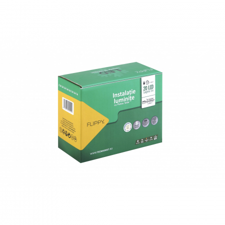 Instalatii Solare - Instalatie Craciun, 5 metri, 20 de LED-uri cu ornament tip Bulb, 8 jocuri de lumini alb cald, cu energie solara, liniar, interior/exterior, Flippy