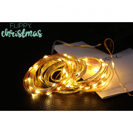 Decoratiuni, ornamente si articole Craciun - Instalatie Craciun, 5 metri, 50 de LED-uri, alb cald, cu energie solara, fir de cupru, liniar, interior/exterior, Flippy