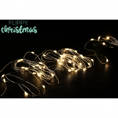 Decoratiuni, ornamente si articole Craciun - Instalatie Craciun, 5 metri, 50 LED-uri, alb cald, cu baterii, fir cupru, liniar, interior/exterior, Flippy