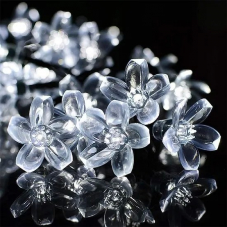 Instalatie Craciun, 6.5 metri, 30 Becuri LED tip Flori de cires, pentru exterior cu incarcare solara, Alb rece, Flippy [3]