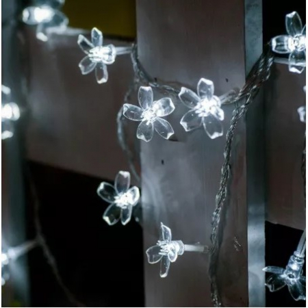 Instalatie Craciun, 6.5 metri, 30 Becuri LED tip Flori de cires, pentru exterior cu incarcare solara, Alb rece, Flippy [1]
