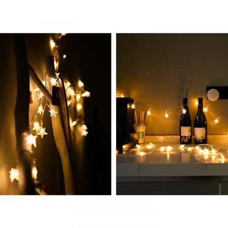 Instalatie Craciun, 6 metri,40 LED-uri cu Ornament tip Stea, Alb Cald, USB lung, fir cupru, liniar, interior/exterior, Flippy [5]