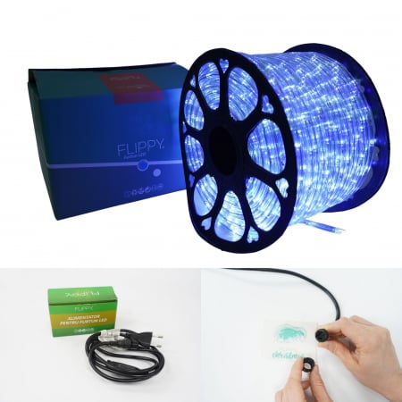 Instalatie Craciun, 60 m, 1440 Led-uri, Furtun Luminos, Alb rece/ Albastru, Transformator, Sectionabila, 220 V, Flippy [5]
