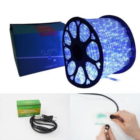 Instalatie Craciun, 60 m, 1440 Led-uri, Furtun Luminos, Alb rece/ Albastru, Transformator, Sectionabila, 220 V, Flippy [10]