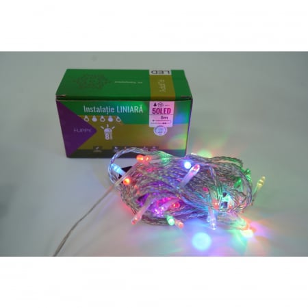 Instalatie Craciun, 65 m, 650 Led-uri ,Liniara, Rosu/Albastru/Rosu/Verde, Flash, Transformator cu telecomanda, Interconectabila, Prelungitor 3 m inclus, Fir Verde, Flippy [2]
