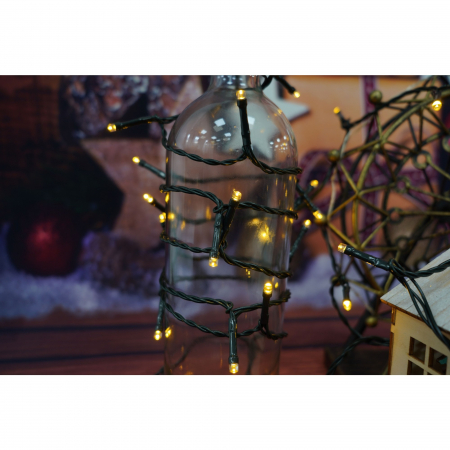 Instalatie Craciun, 8 metri, 50 de LED-uri, alb cald, telecomanda 8 functii, cu energie solara, fir negru, liniar, interior/exterior, Flippy [6]