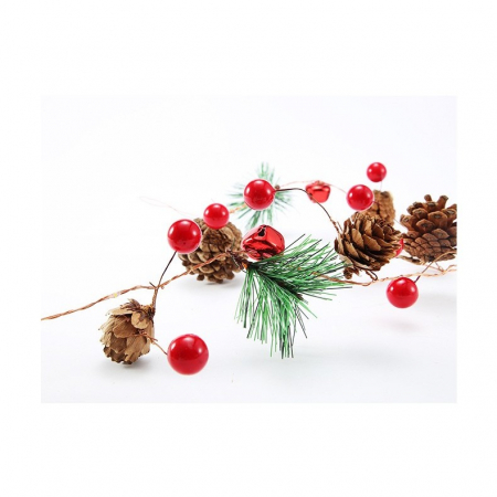 Instalatie Craciun cu baterii, 2 metri, 20 LED-uri tip Ace, conuri de pin si clopotei, Alb Cald, Flippy [3]