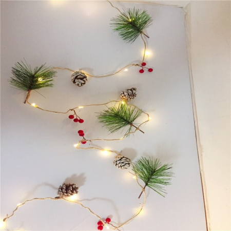 Instalatie Craciun cu baterii, 2 metri, 20 LED-uri tip ace si conuri de pin simple, Alb Cald, Flippy [3]