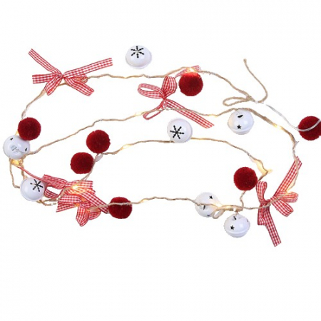 Decoratiuni, ornamente si articole Craciun - Instalatie Craciun cu baterii, 2 metri, 20 LED-uri tip clopotei si mingiute, Alb Cald, Flippy