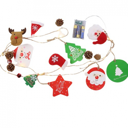 Decoratiuni, ornamente si articole Craciun - Instalatie Craciun cu baterii, 2 metri, 20 LED-uri tip Conuri de pin si figurine, Alb Cald, Flippy