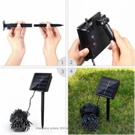 Instalatie Craciun Flippy, 32 metri, 300 de LED-uri, cu Energie Solara, Fir de Cupru, Liniar, Interior/Exterior, Multicolor [7]