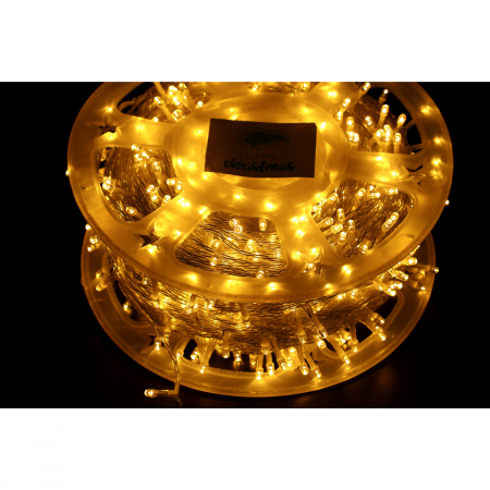 Instalatie Craciun liniara cu transformator, 100m, alb cald, 1000 LED-uri, fir transparent, 8 jocuri de lumini, Flippy [1]