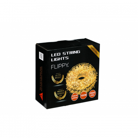 Instalatie Craciun liniara cu transformator, 100m, alb cald, 1000 LED-uri, fir transparent, 8 jocuri de lumini, Flippy [2]