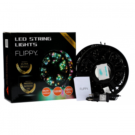 Instalatie Craciun liniara cu transformator, 100m, multicolor, 1000 LED-uri, fir negru, 8 jocuri de lumini, Flippy [3]