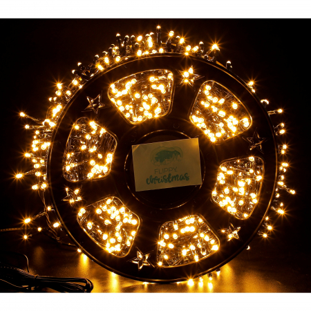 Decoratiuni, ornamente si articole Craciun - Instalatie Craciun liniara cu transformator, 50m, alb cald, 2000 LED-uri, fir negru, 8 jocuri de lumini, Flippy
