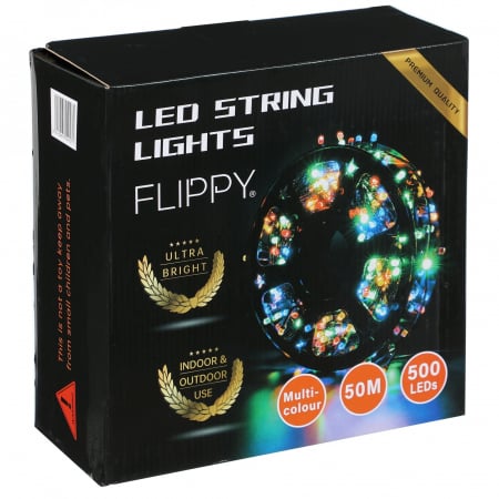 Instalatie Craciun liniara, fir negru, cu transformator, 50m, multicolor, 500 LED-uri, 8 jocuri de lumini, Flippy [1]