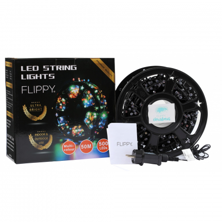 Instalatie Craciun liniara, fir negru, cu transformator, 50m, multicolor, 500 LED-uri, 8 jocuri de lumini, Flippy [3]