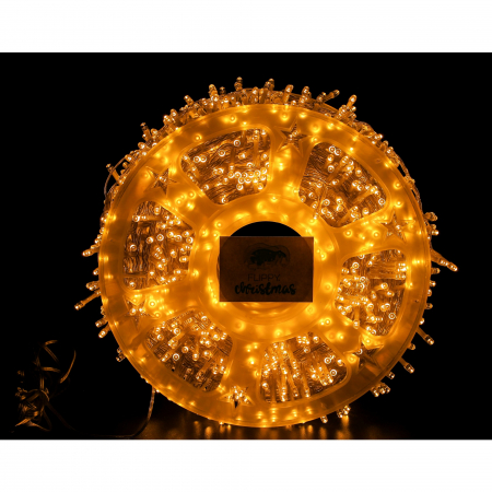 Decoratiuni, ornamente si articole Craciun - Instalatie Craciun liniara, fir transparent, cu transformator, 50m, alb cald, 2000 LED-uri, 8 jocuri de lumini, Flippy