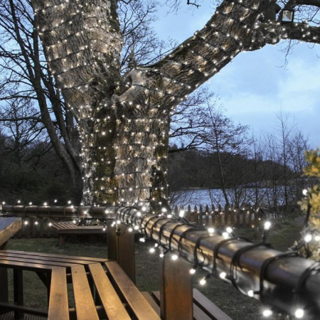 Decoratiuni, ornamente si articole Craciun - Instalatie Craciun Profesionala de Exterior IP65, 20 m, 200 Led-uri Mari ,Liniara, Alb rece, Interconectabila, Prelungitor 1.5 m inclus, Fir Negru, Flippy