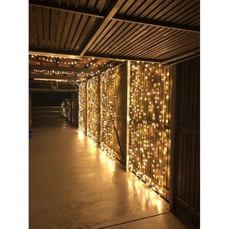 Instalatie Craciun Profesionala de Exterior IP65, Tip Perdea, 18m x 2m, 3600 Led-uri Mari, Alb cald, cu flash, Alimentator si prelungitor 6,5 m, Interconectabila, Fir negru, Flippy [3]