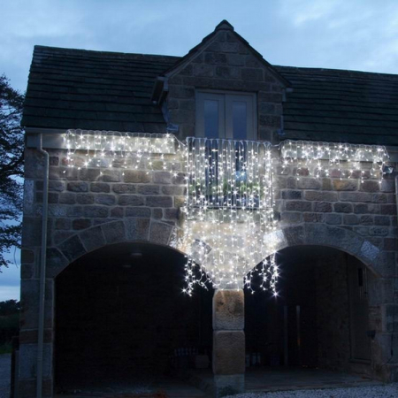 Instalatie Craciun Profesionala de Exterior IP65, Tip Perdea, 3m x 2m, 600 Led-uri Mari, Alb rece, cu flash, Alimentator 1,5 m, Interconectabila, Fir negru, Flippy [3]