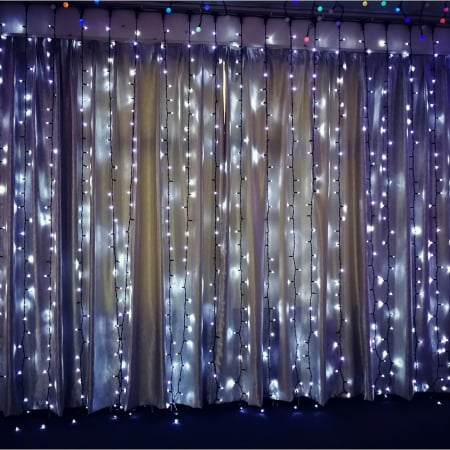 Instalatie Craciun Profesionala de Exterior IP65, Tip Perdea, 3m x 2m, 600 Led-uri Mari, Alb rece, cu flash, Alimentator 1,5 m, Interconectabila, Fir negru, Flippy [7]