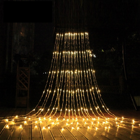 Instalatie Craciun Profesionala de Exterior IP65, Tip Perdea, 3m x 5m, 1500 Led-uri Mari, Alb cald, cu flash, Alimentator si prelungitor 6,5 m, Interconectabila, Fir negru, Flippy [6]