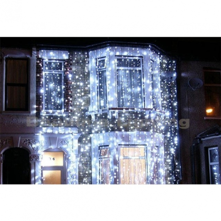 Instalatie Craciun Profesionala de Exterior IP65, Tip Perdea, 5m x 5m, 2500 Led-uri Mari, Alb rece, cu flash, Alimentator si prelungitor 6,5 m, Interconectabila, Fir negru, Flippy [1]