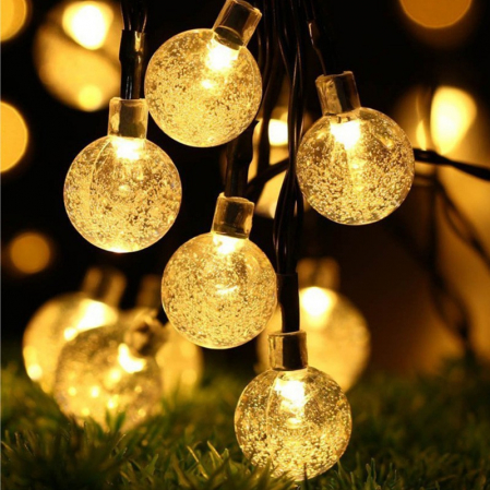 Instalatie Craciun, Tip Globuri de cristal, 100 Led-uri, 12 metri, Alb cald, Energie solara, Senzor de lumina, Flippy [1]