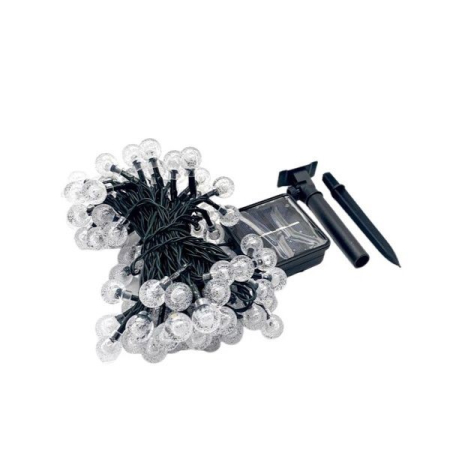 Pentru Casa si Camping - Instalatie Craciun, Tip Globuri de cristal, 20 Led-uri, 5 metri, Alb cald, Energie solara, Senzor de lumina, Flippy
