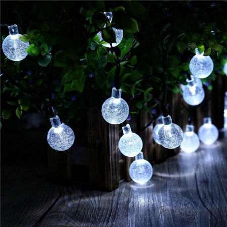Instalatie Craciun, Tip Globuri de cristal, 30 Led-uri, 6.5 metri, Alb rece, Energie solara, Senzor de lumina, Flippy [7]