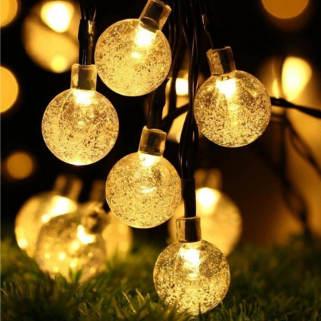 Instalatie Craciun, Tip Globuri de cristal, 50 Led-uri, 9.5 metri, Alb cald, Energie solara, Senzor de lumina, Flippy [10]