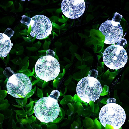 Lichidare Instalatie Craciun, Tip Globuri de cristal, 50 Led-uri, 9.5 metri, Alb rece, Energie solara, Senzor de lumina, Flippy [1]