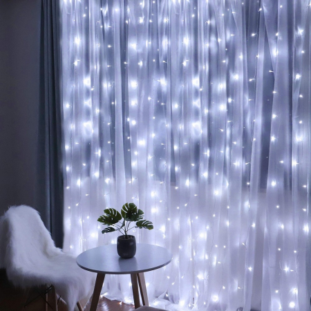 Instalatie Craciun, Tip Perdea, IP44, 10 m x 2 m, 1200 LED-uri, Alb rece, cu flash, Transformator cu telecomanda, Interconectabila, Prelungitor 3 m inclus, Fir transparent, Interior/ Exterior, Flippy [7]