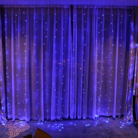 Instalatie Craciun, Tip Perdea, IP44, 10 m x 2 m, 1200 LED-uri, Albastru, 8 jocuri de lumini, Transformator, Interconectabila, Prelungitor 3 m inclus, Fir transparent, Interior/ Exterior, Flippy [8]