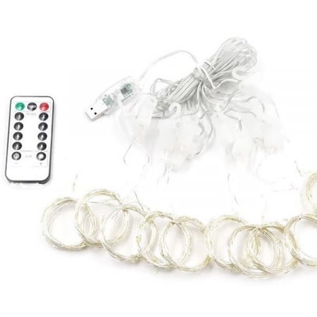 Decoratiuni, ornamente si articole Craciun - Instalatie Craciun, Tip Perdea IP44, 3m x 2m, 200 Led-uri, Alb cald, USB si telecomanda cu 8 functii, Flippy
